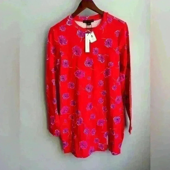 NWT Sanctuary Hem Detail Long Sleeve Red Floral Skimmer Dress Size Medium - Picture 6 of 7